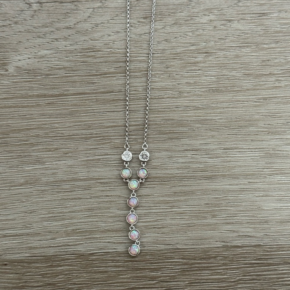 Opal Pendant Necklace Silver Iridescent Pink Minimalist Dainty Jewelry